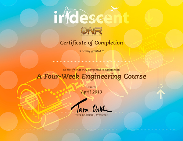 Iridescent's children's engineering course certificate