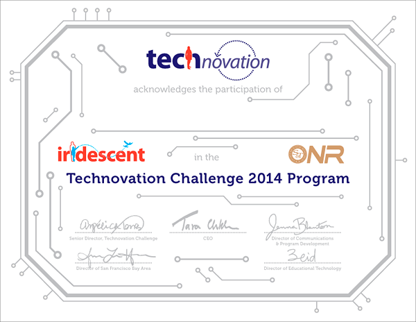 Iridescent's Technovation program certificate