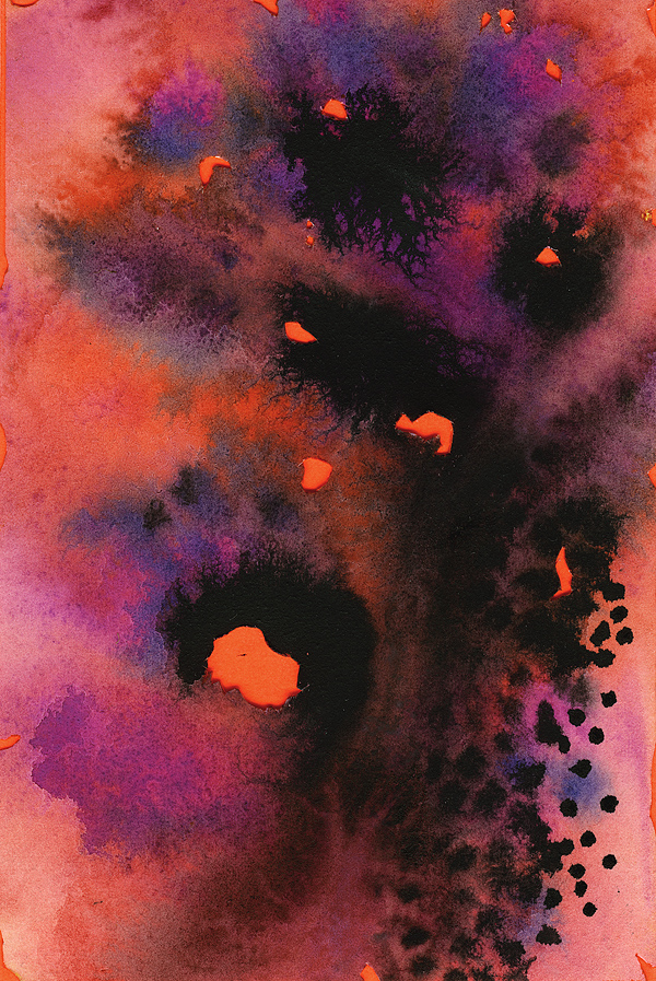 The Face of Fire, Pain, abstract biomorphic watercolor landscape