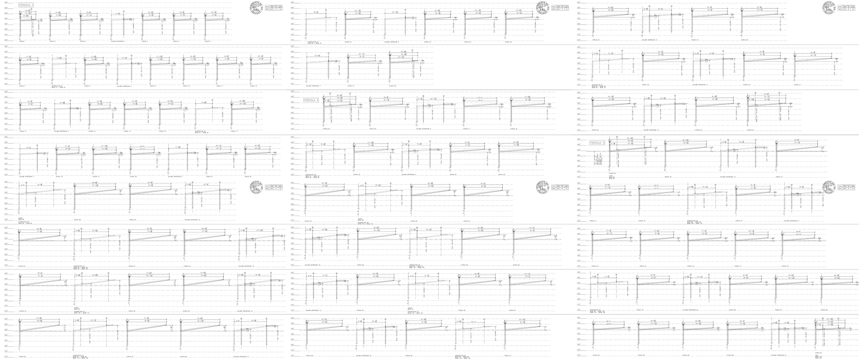 Construction drawings of each and every member of all the pergolas on six sheets.